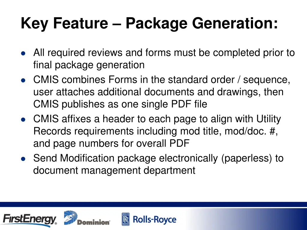 key feature package generation