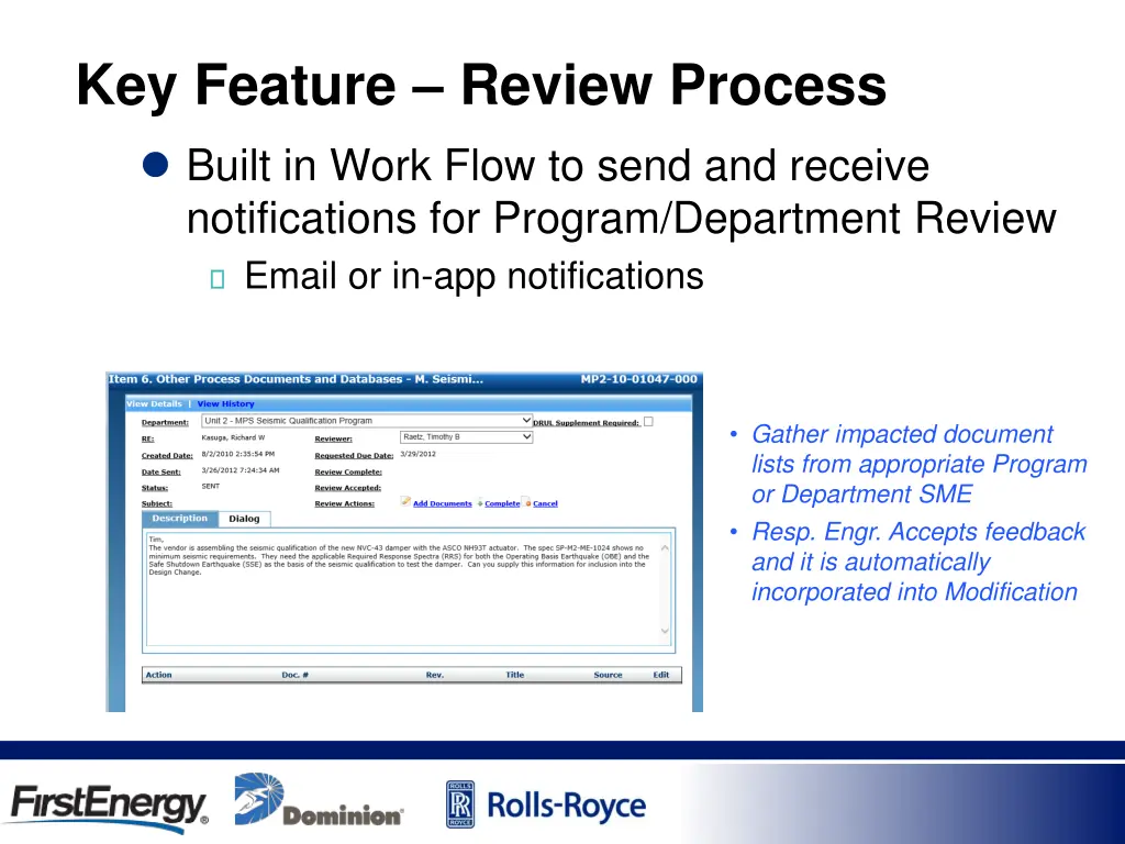 key feature review process built in work flow