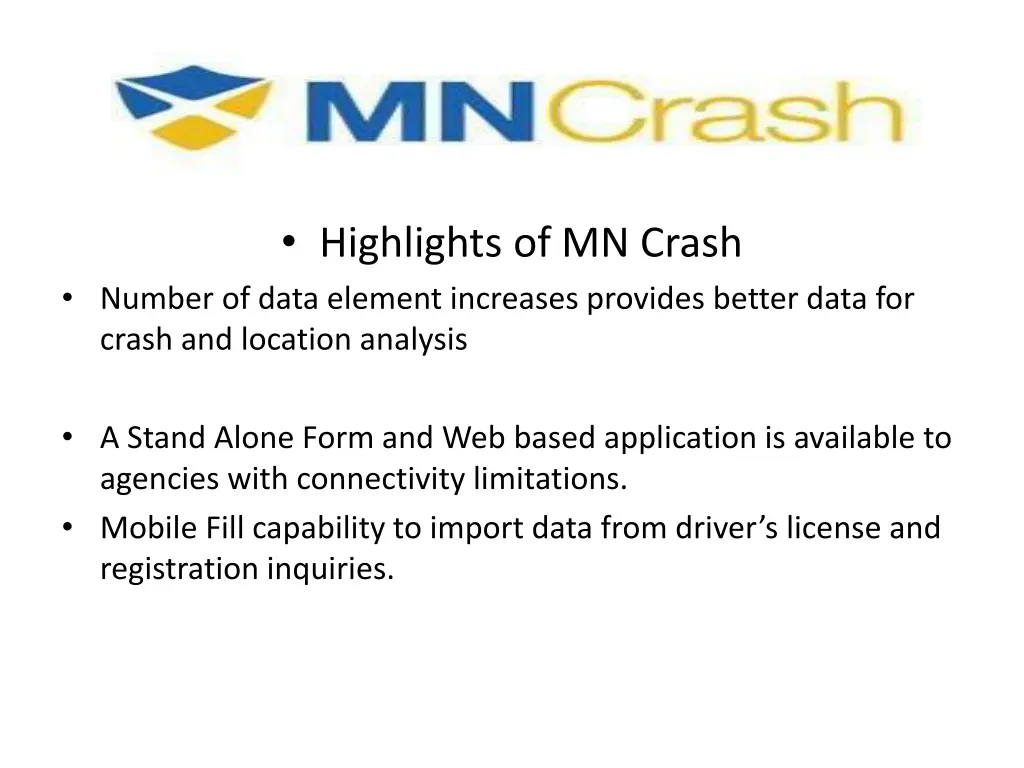 highlights of mn crash number of data element