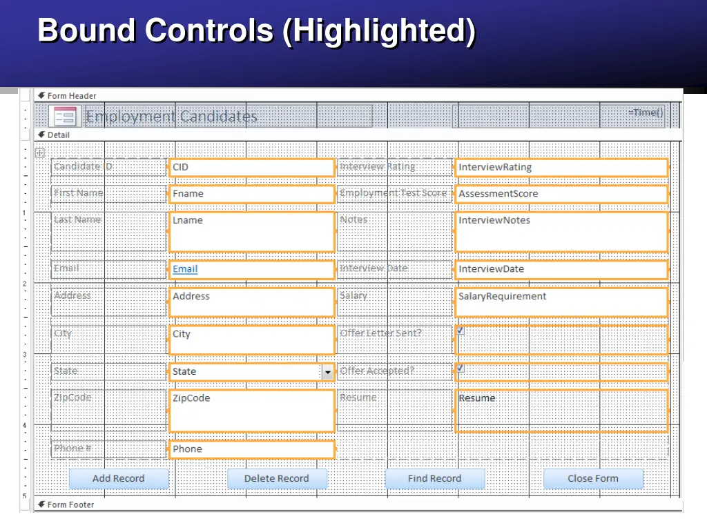 bound controls highlighted