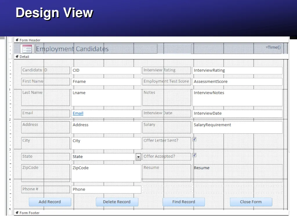 design view