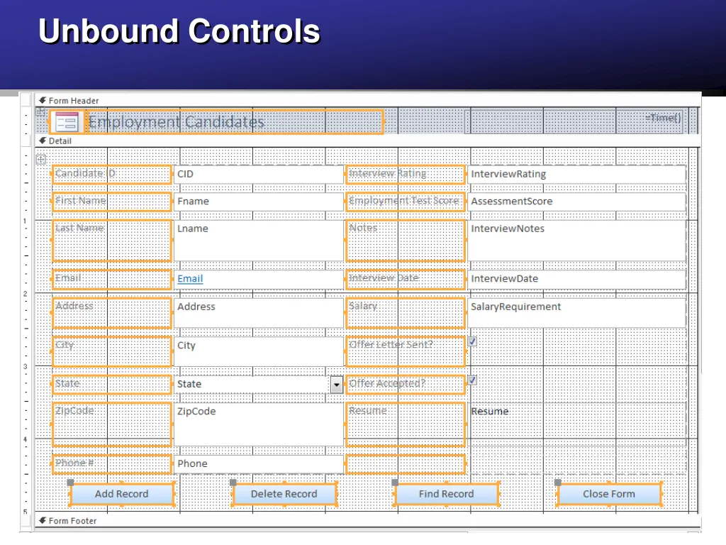 unbound controls