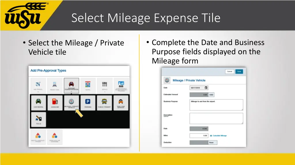 select mileage expense tile