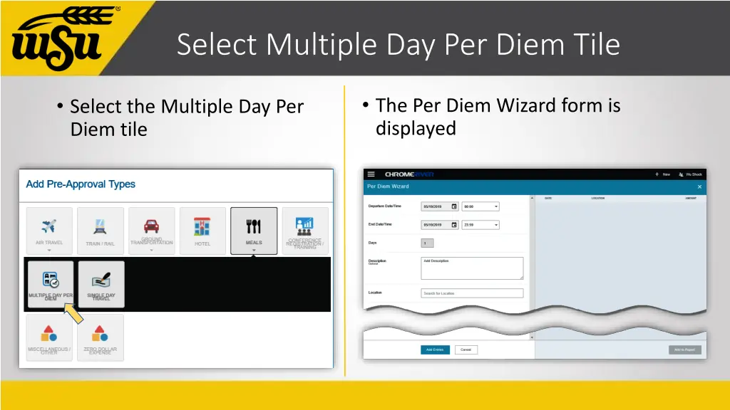 select multiple day per diem tile