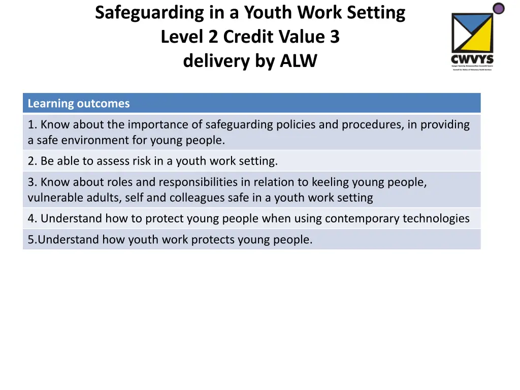 safeguarding in a youth work setting level