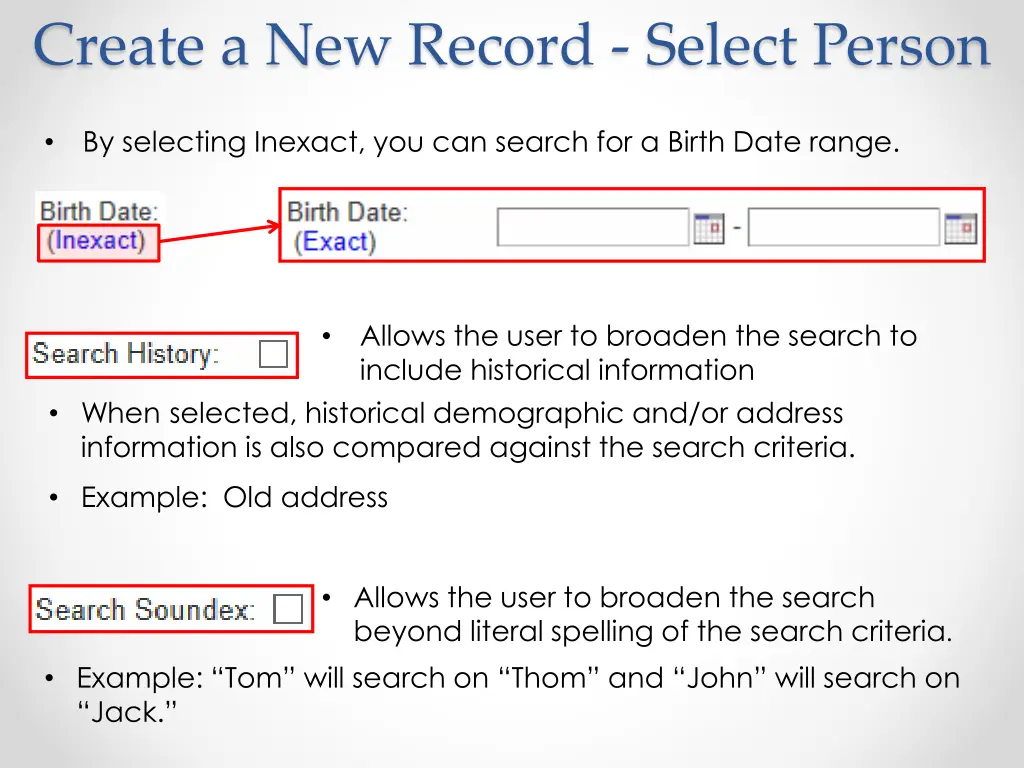 create a new record select person 1