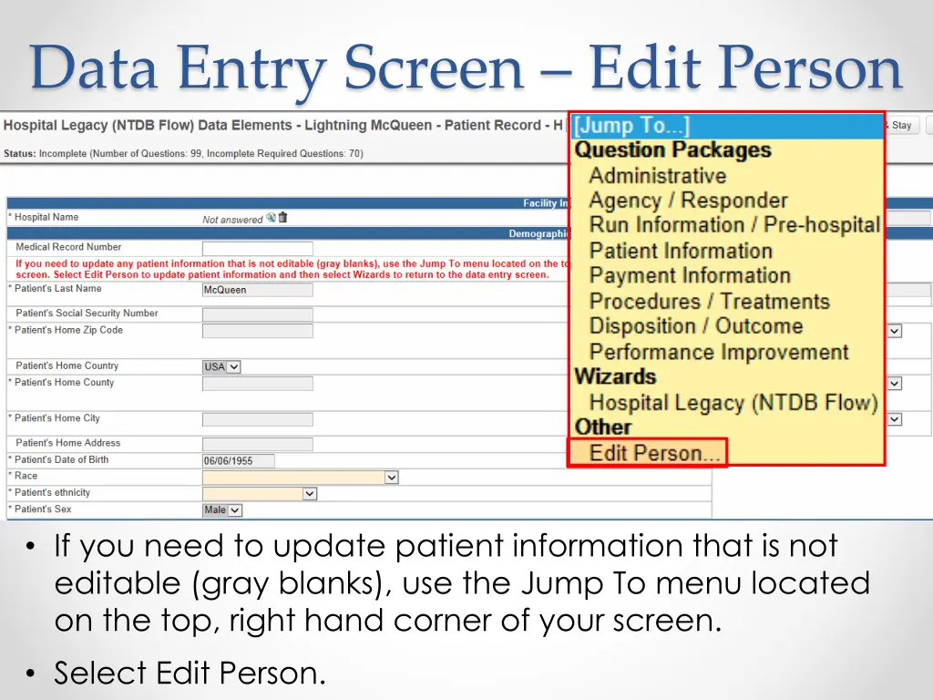 data entry screen edit person