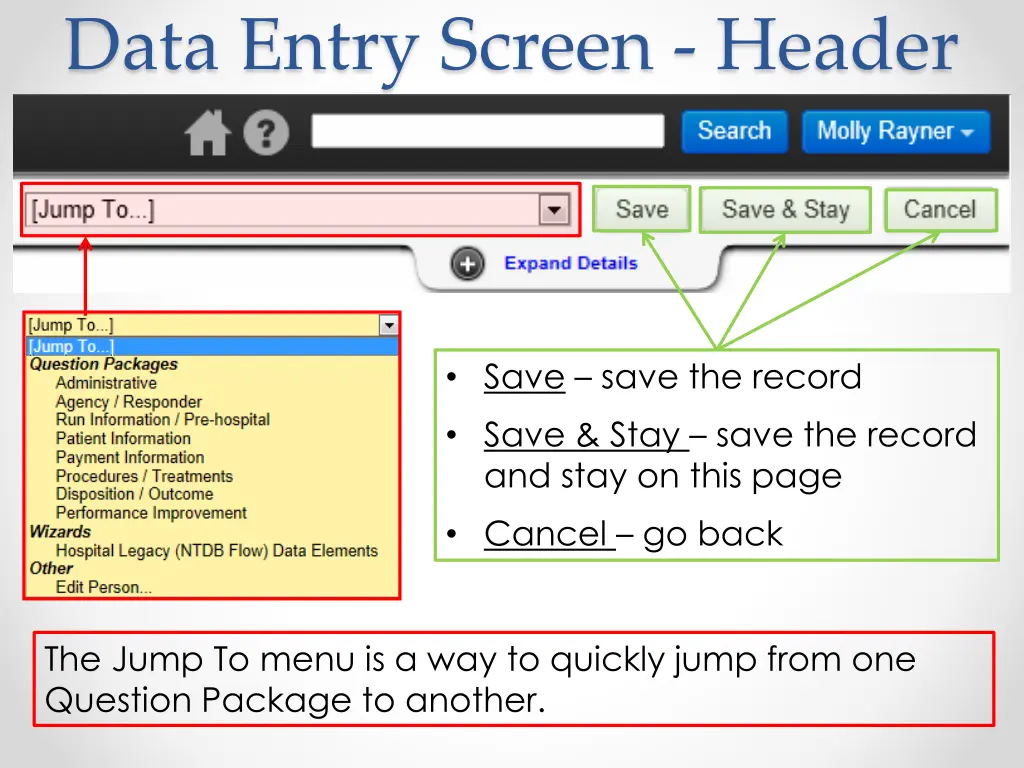 data entry screen header 1