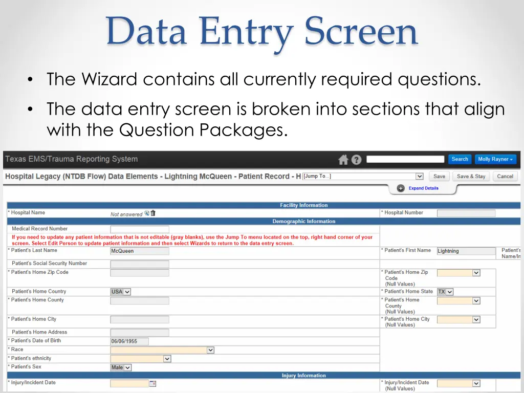 data entry screen