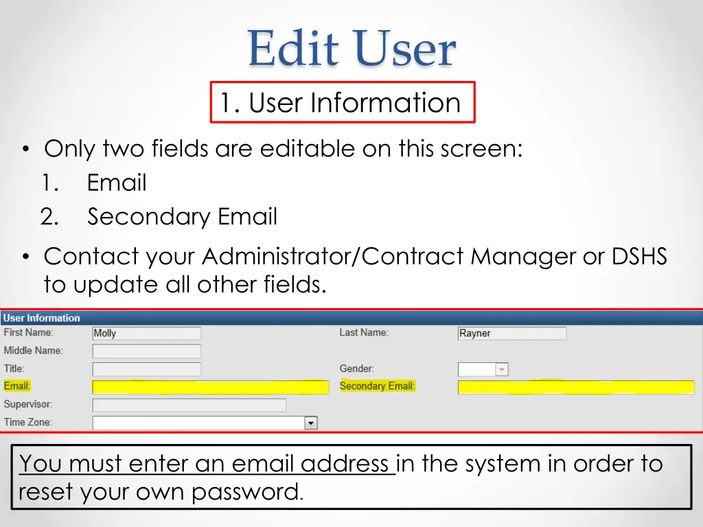 edit user 1 user information