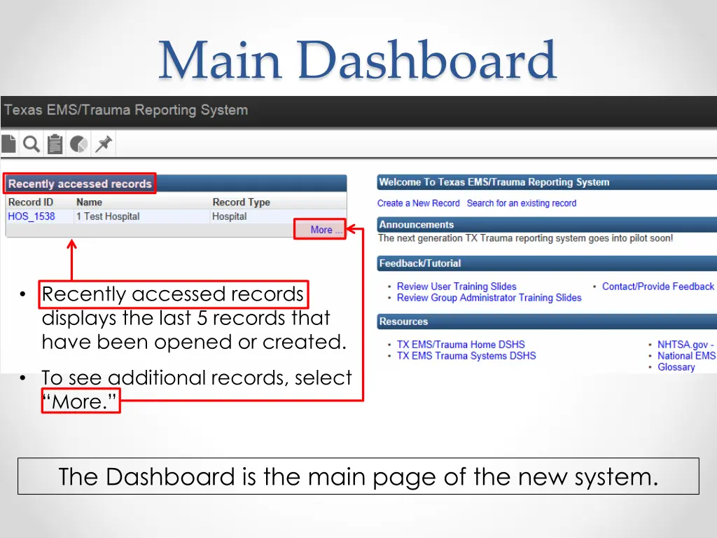 main dashboard