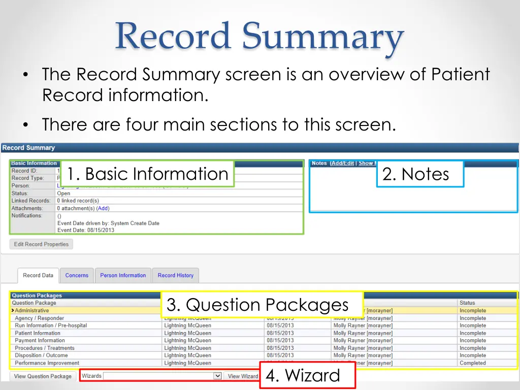 record summary the record summary screen