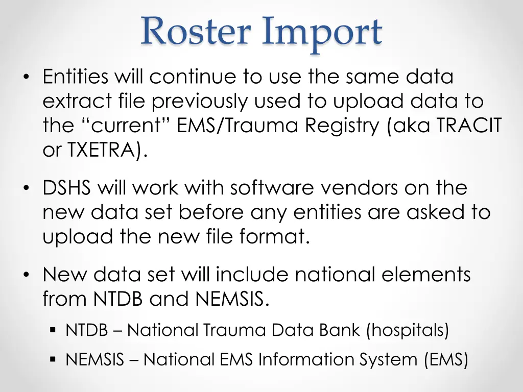 roster import entities will continue