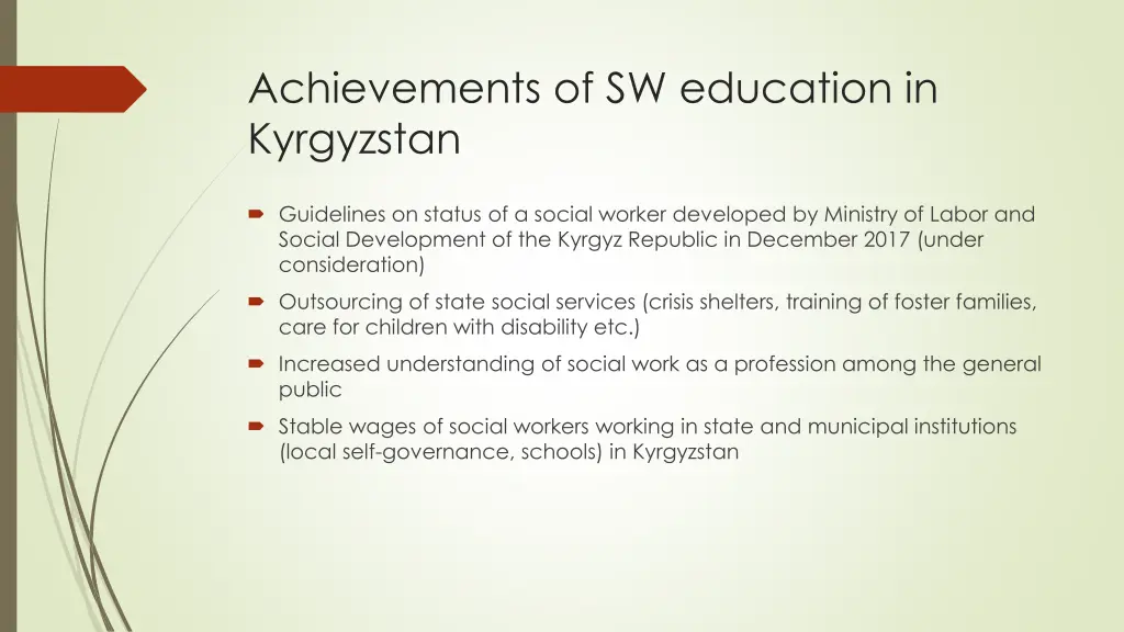 achievements of sw education in kyrgyzstan