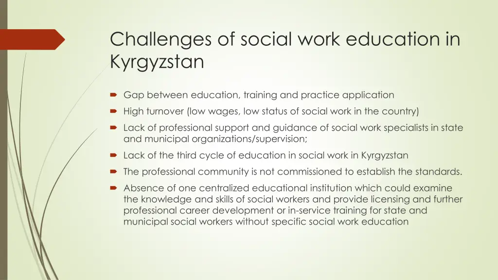 challenges of social work education in kyrgyzstan