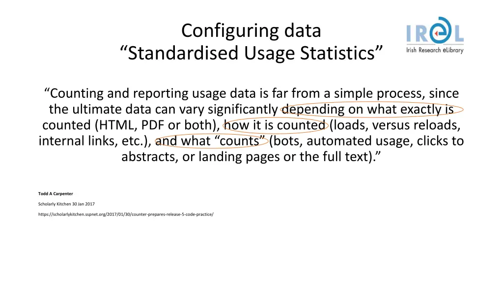 configuring data standardised usage statistics