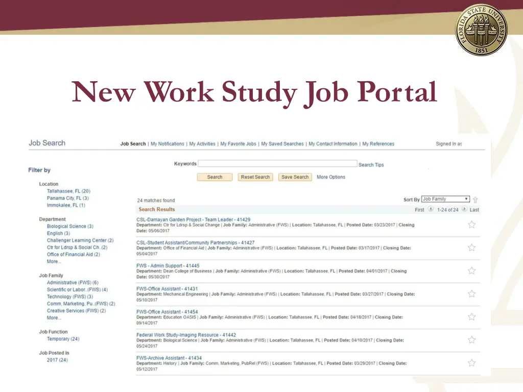 new work study job portal