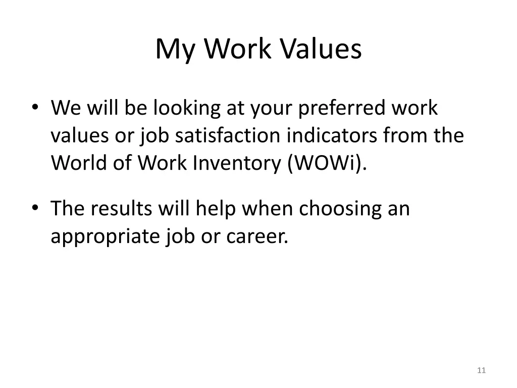 my work values