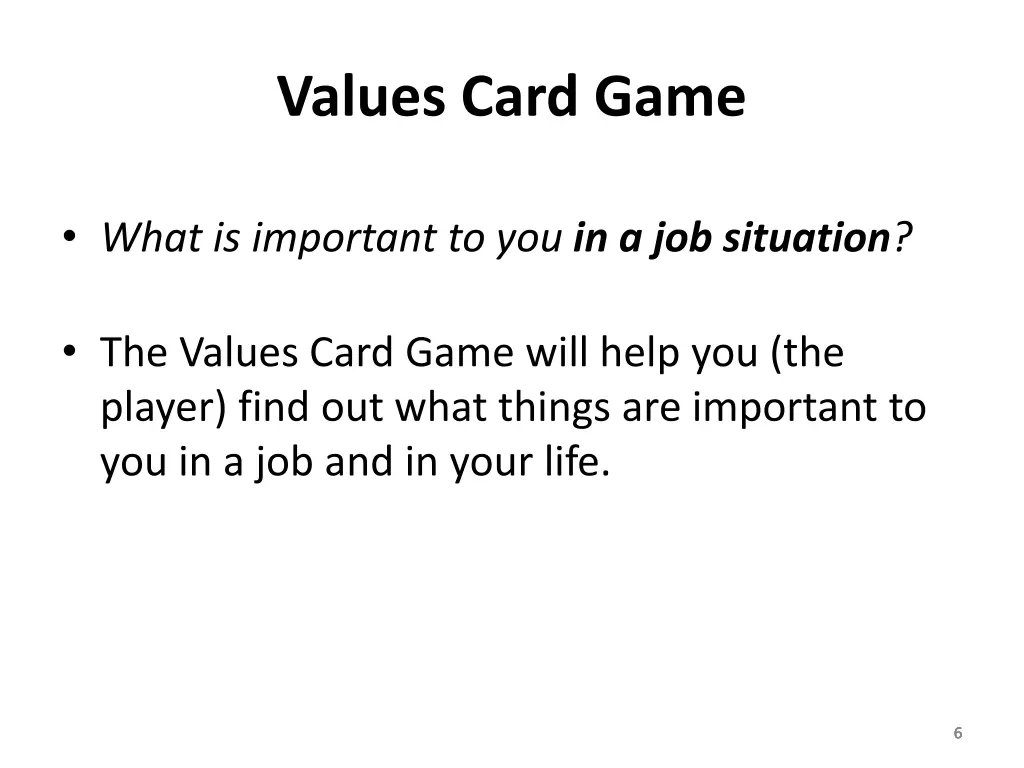 values card game