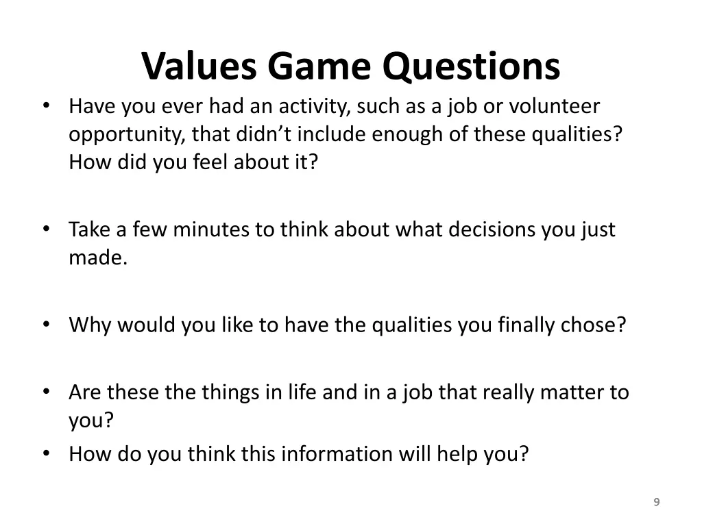 values game questions have you ever