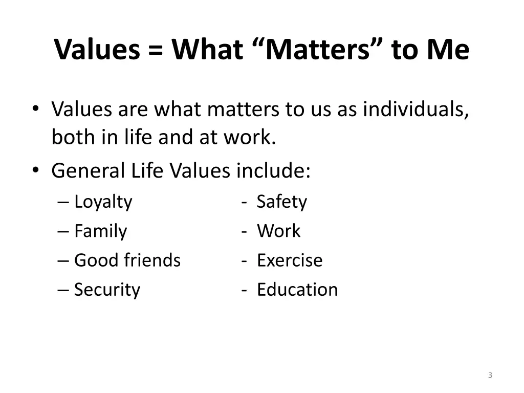 values what matters to me