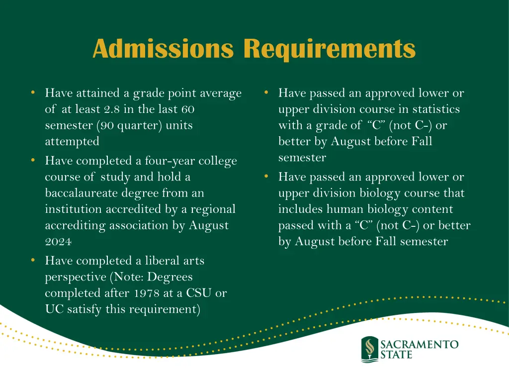 admissions requirements