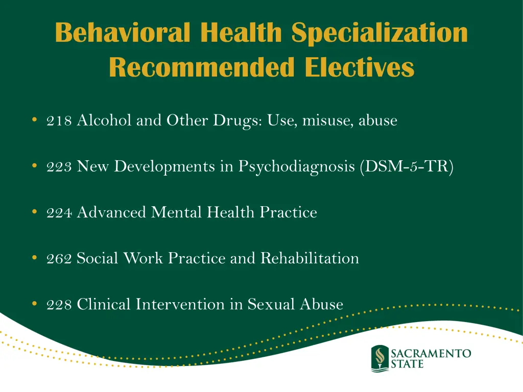 behavioral health specialization recommended