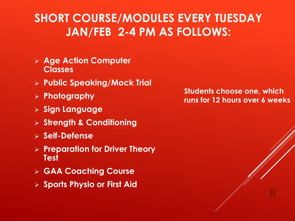 short course modules every tuesday