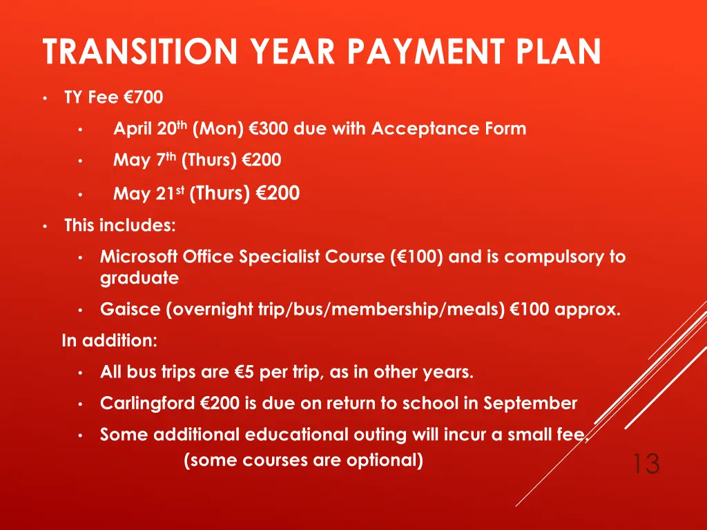 transition year payment plan