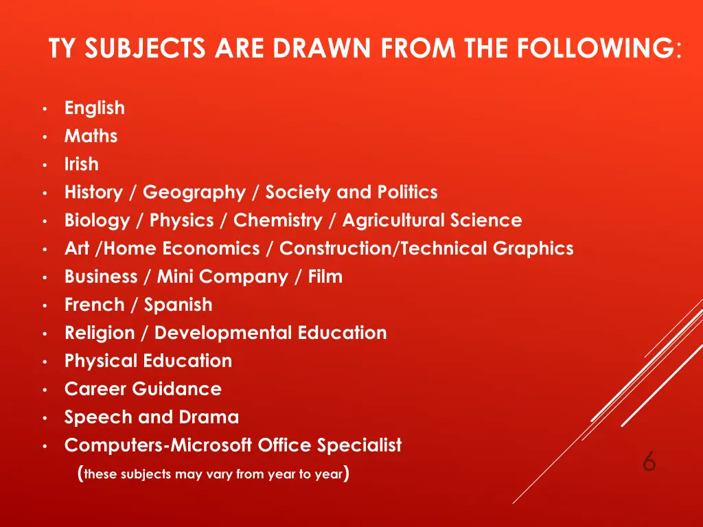 ty subjects are drawn from the following