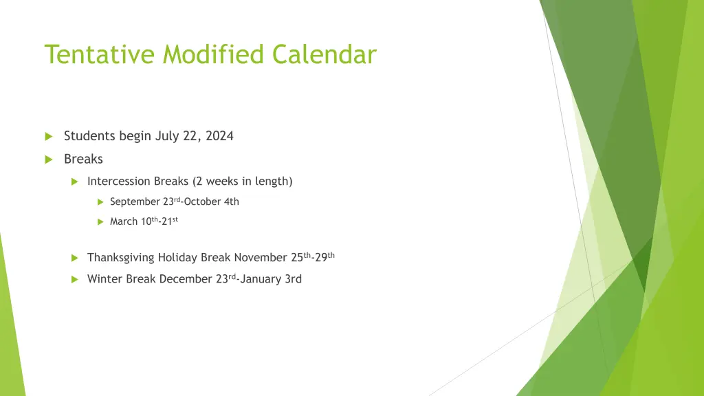 tentative modified calendar