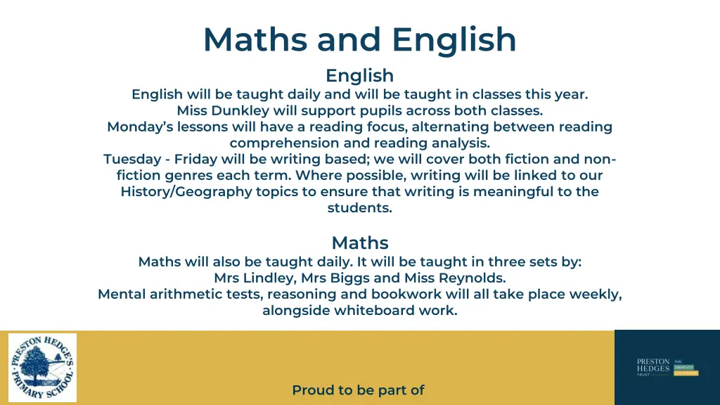 maths and english english english will be taught