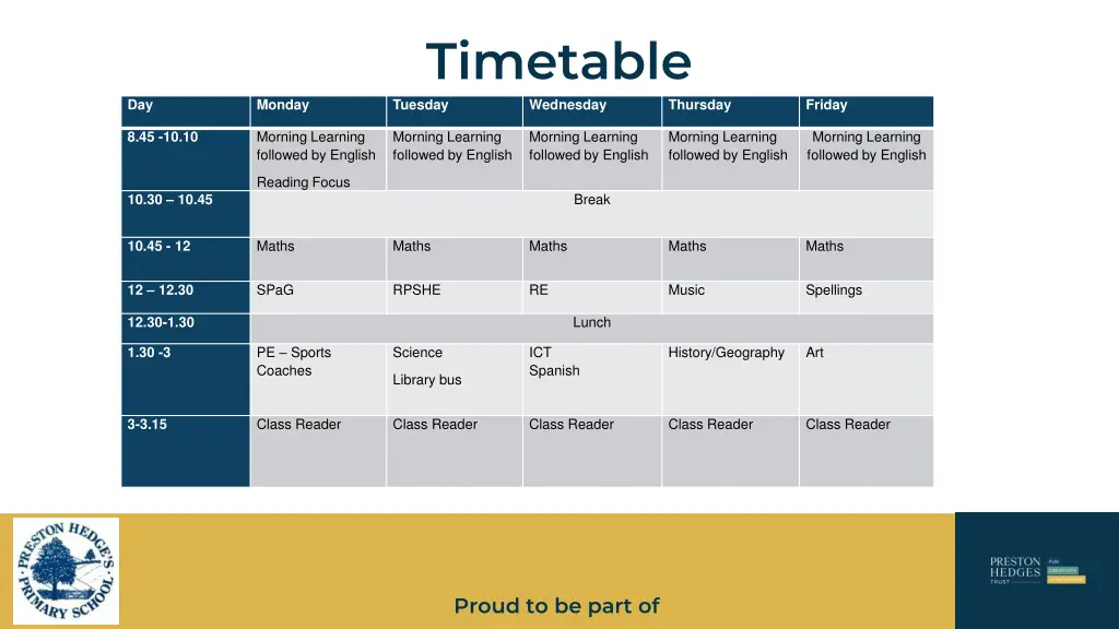 timetable tuesday wednesday