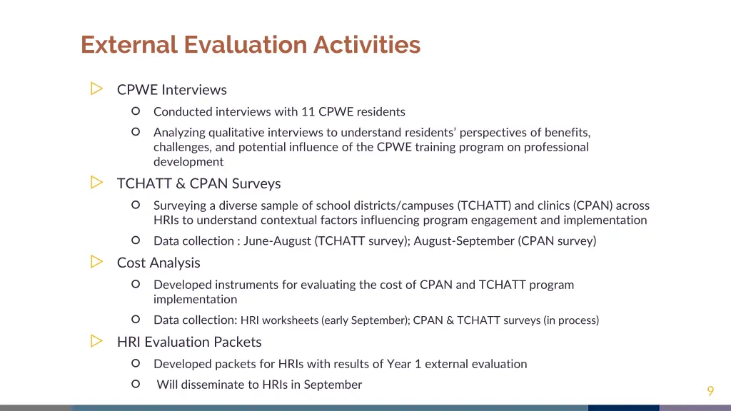 external evaluation activities