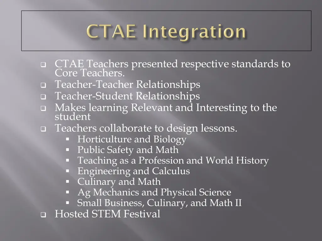 ctae teachers presented respective standards