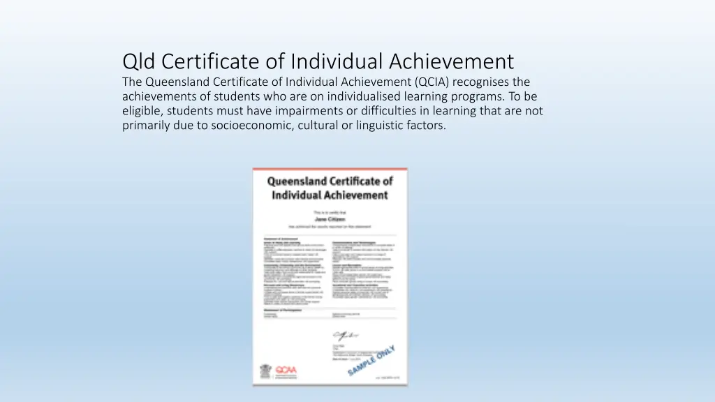 qld certificate of individual achievement