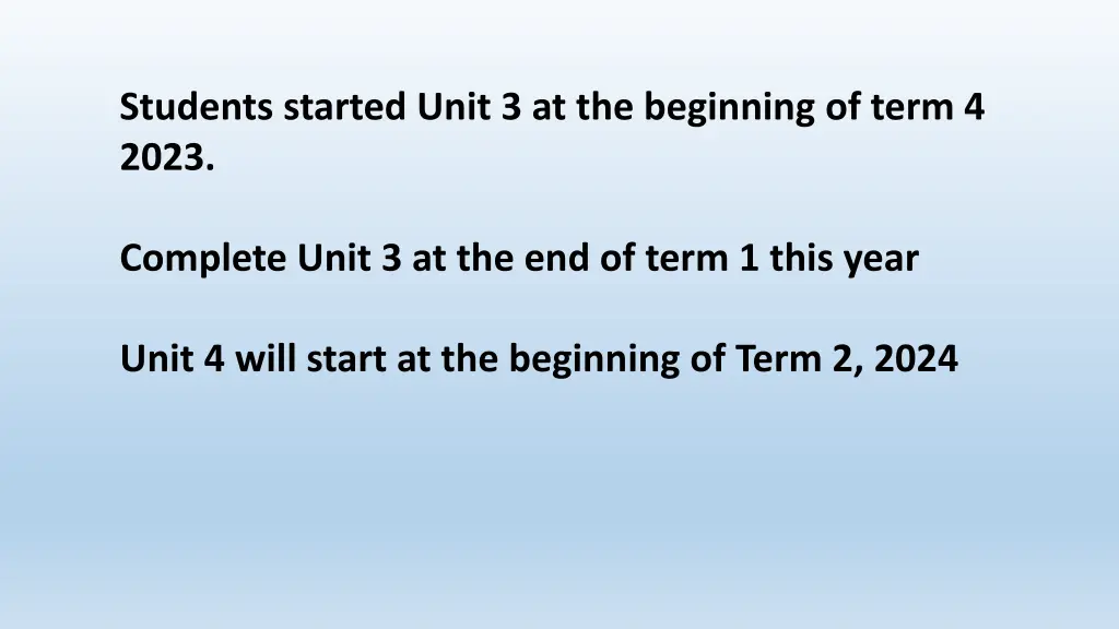 students started unit 3 at the beginning of term