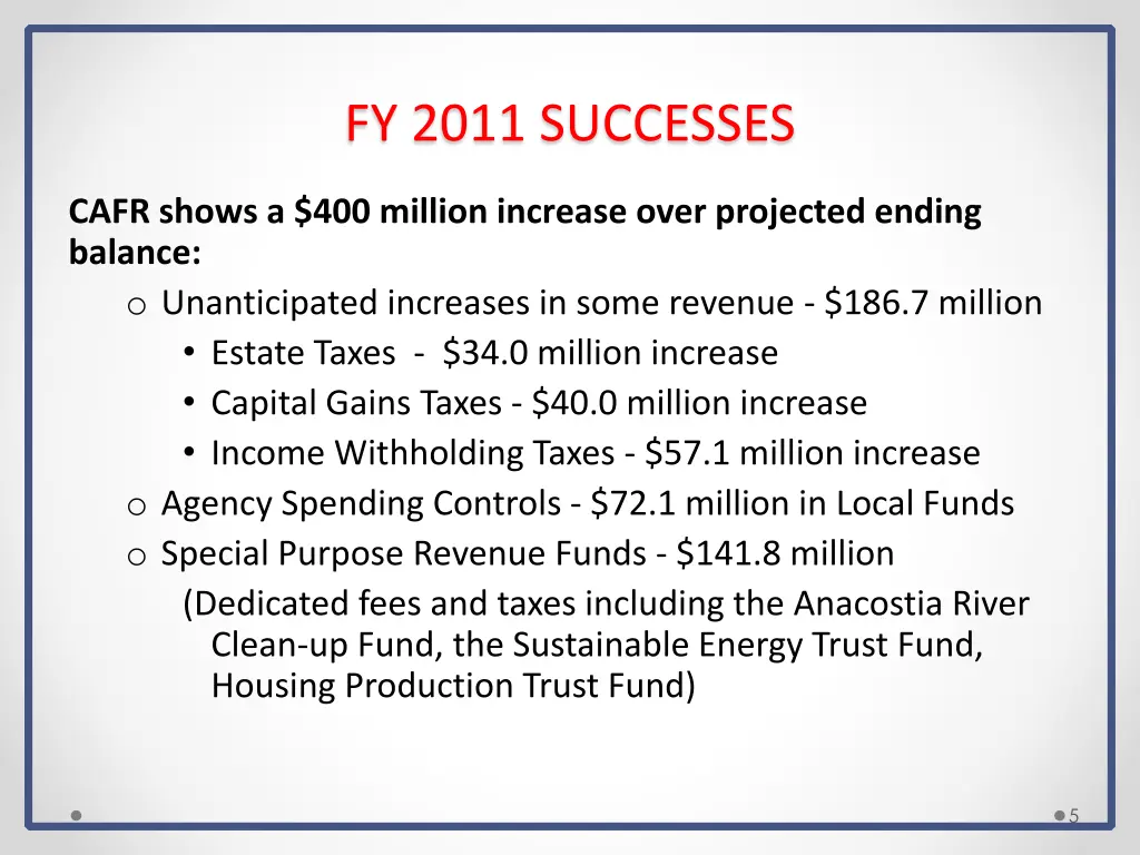 fy 2011 successes