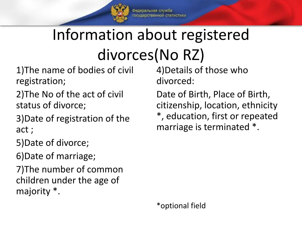 information about registered divorces