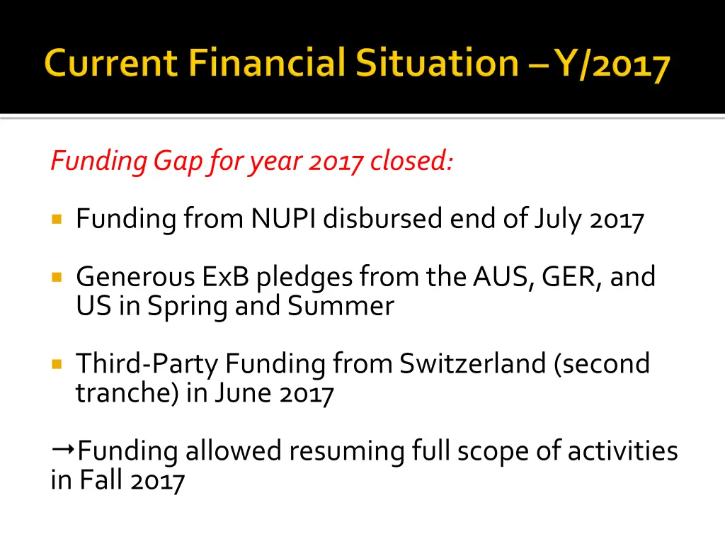 funding gap for year 2017 closed