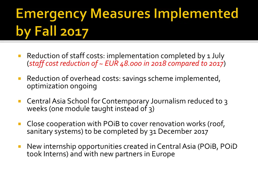 reduction of staff costs implementation completed