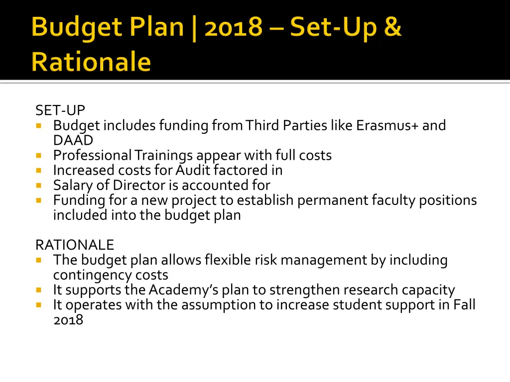 set up budget includes funding from third parties