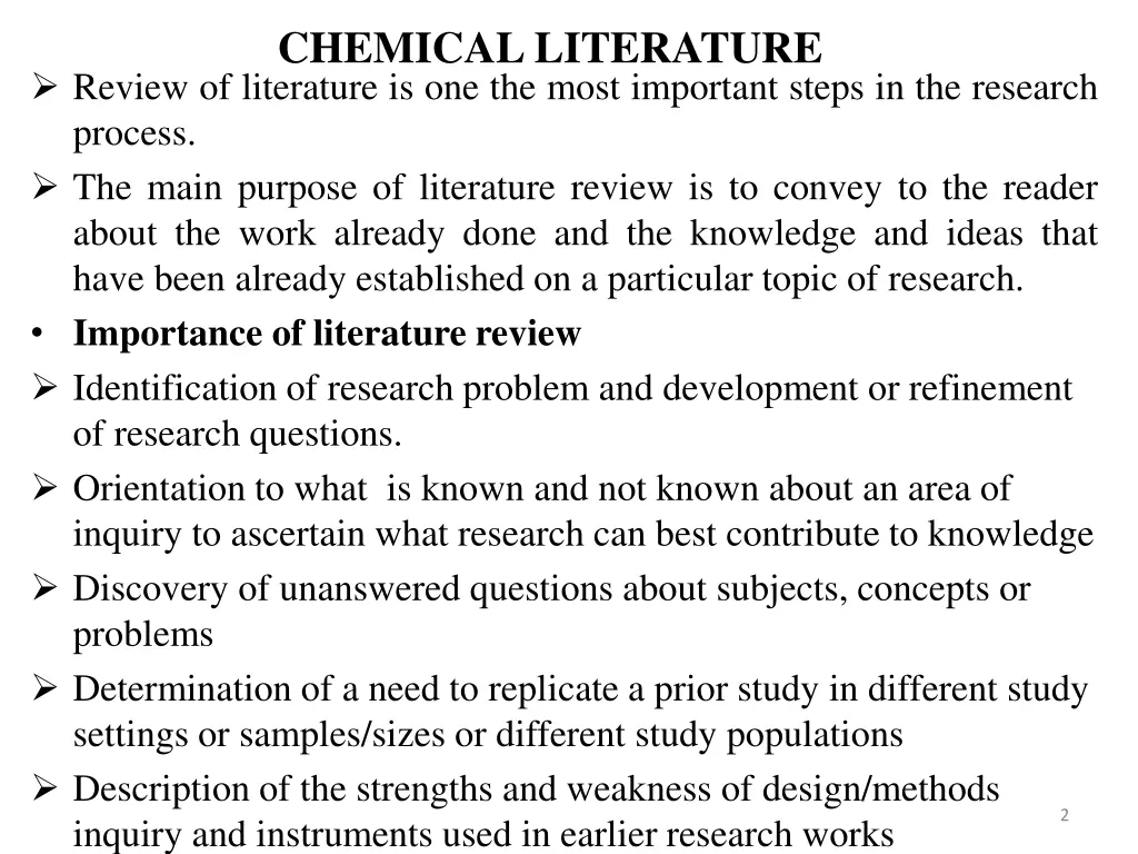 chemical literature review of literature