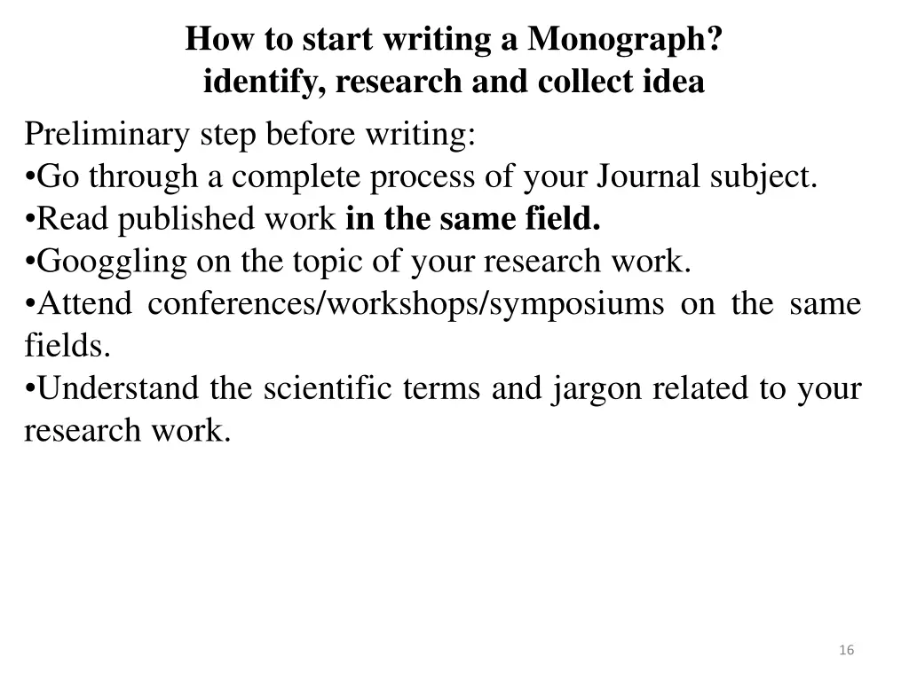 how to start writing a monograph identify