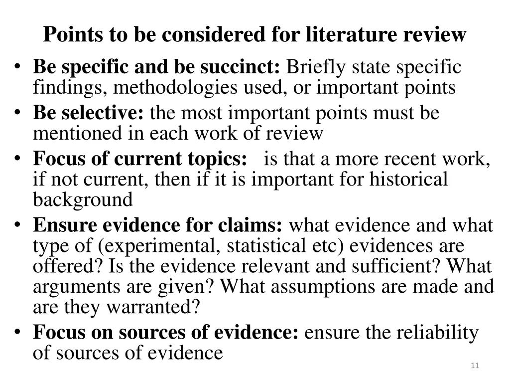 points to be considered for literature review