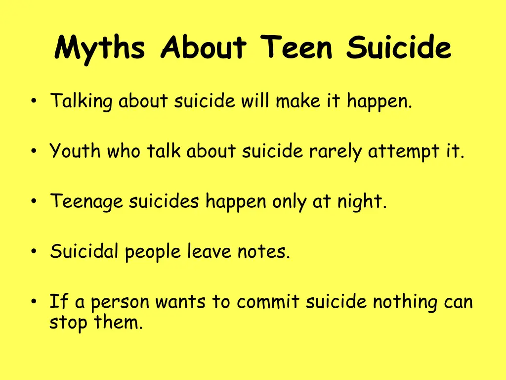 myths about teen suicide