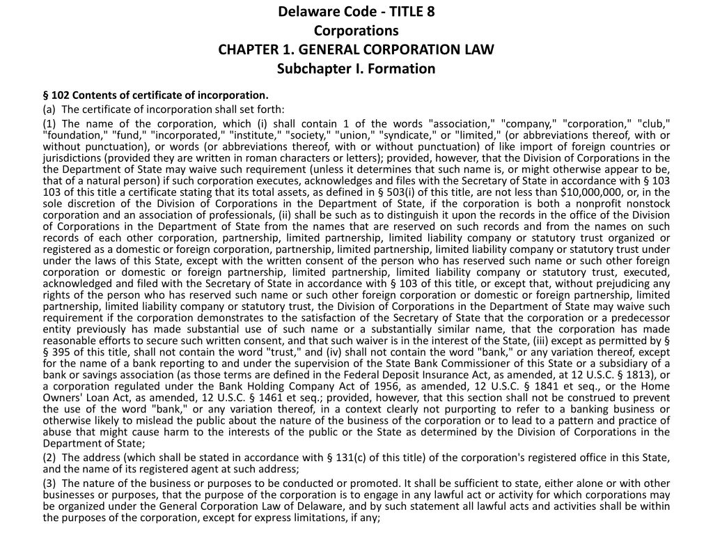 delaware code title 8 corporations chapter