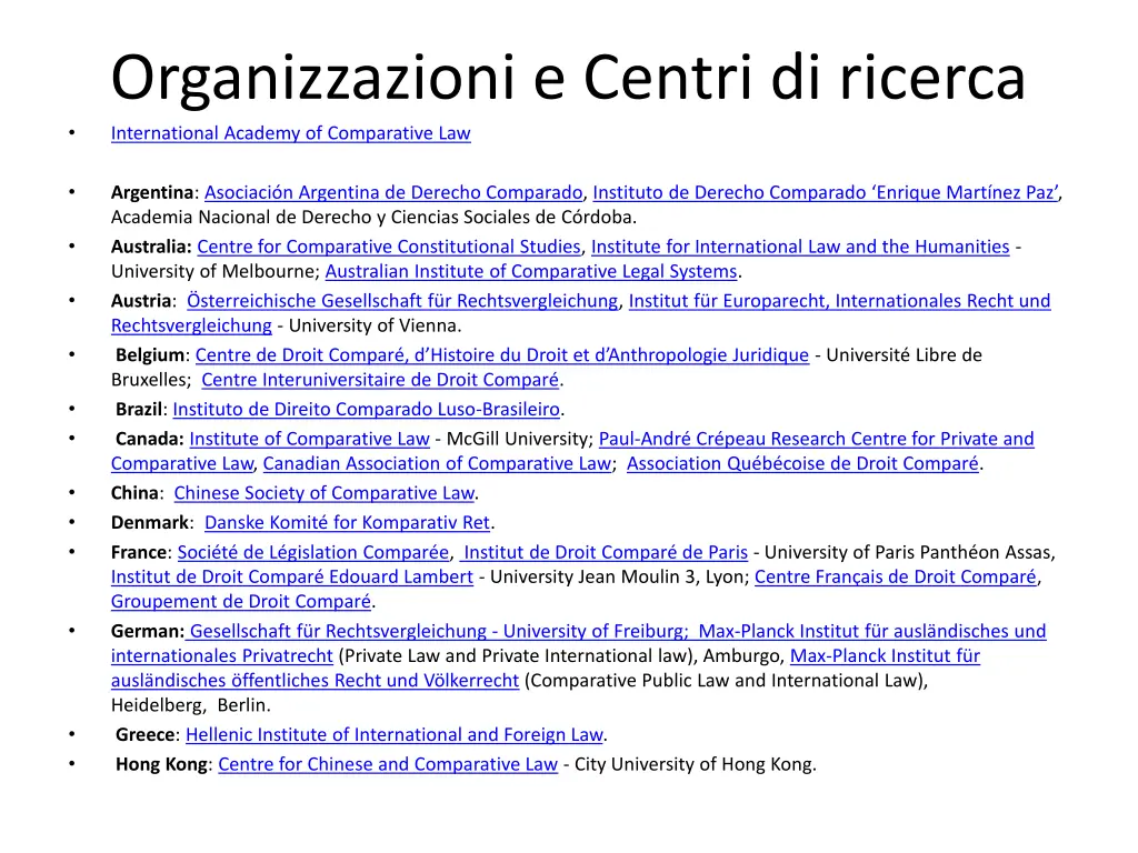 organizzazioni e centri di ricerca international