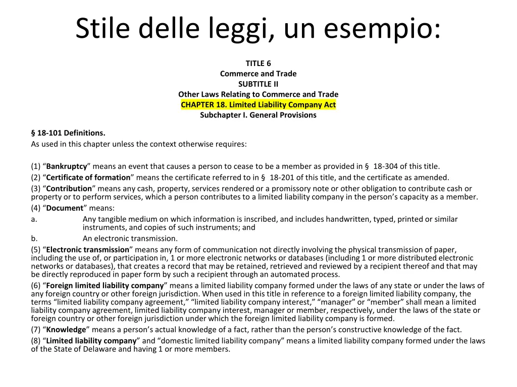 stile delle leggi un esempio