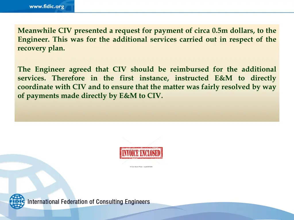 meanwhile civ presented a request for payment